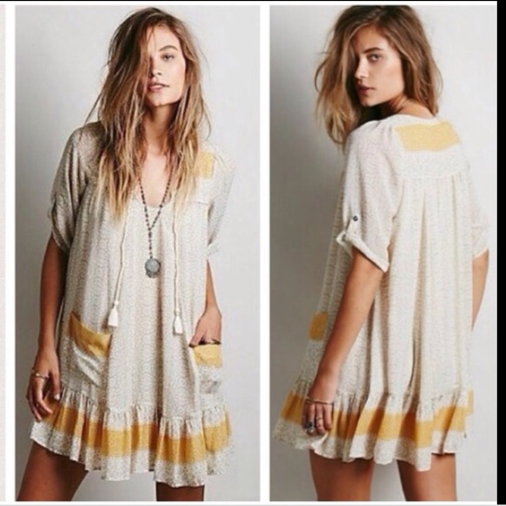 🎉Host Pick🎉 Free People Cream Dress with Mustard Accents